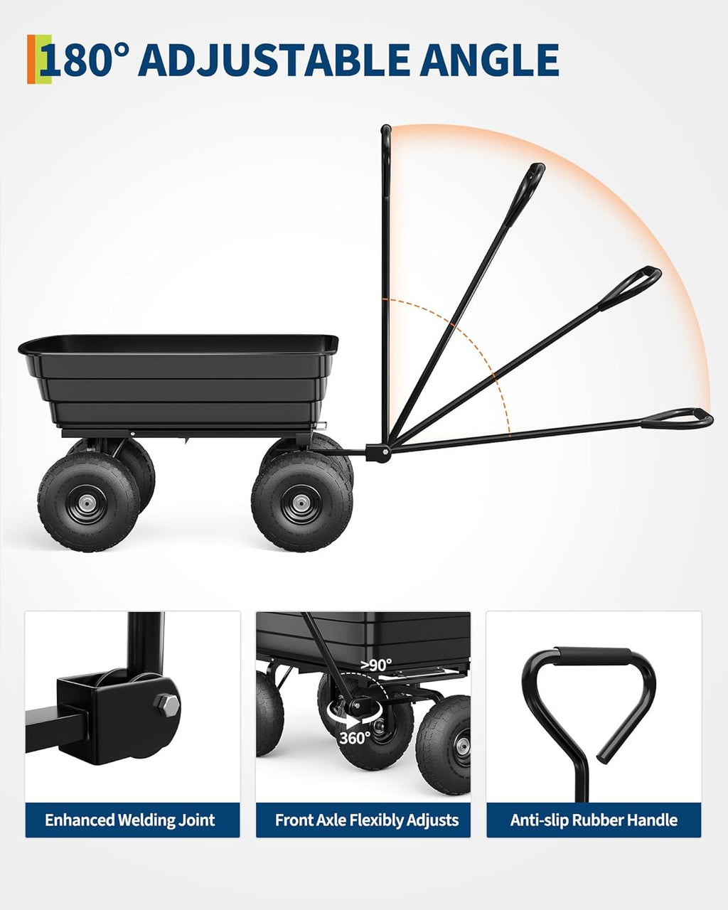 GarveeLife Poly Dump Cart - Heavy Duty 600 LBS Garden Cart with Quick-Release Dumping 10 in Tires, Utility Wagon for Yard Work, Landscaping, Gardening