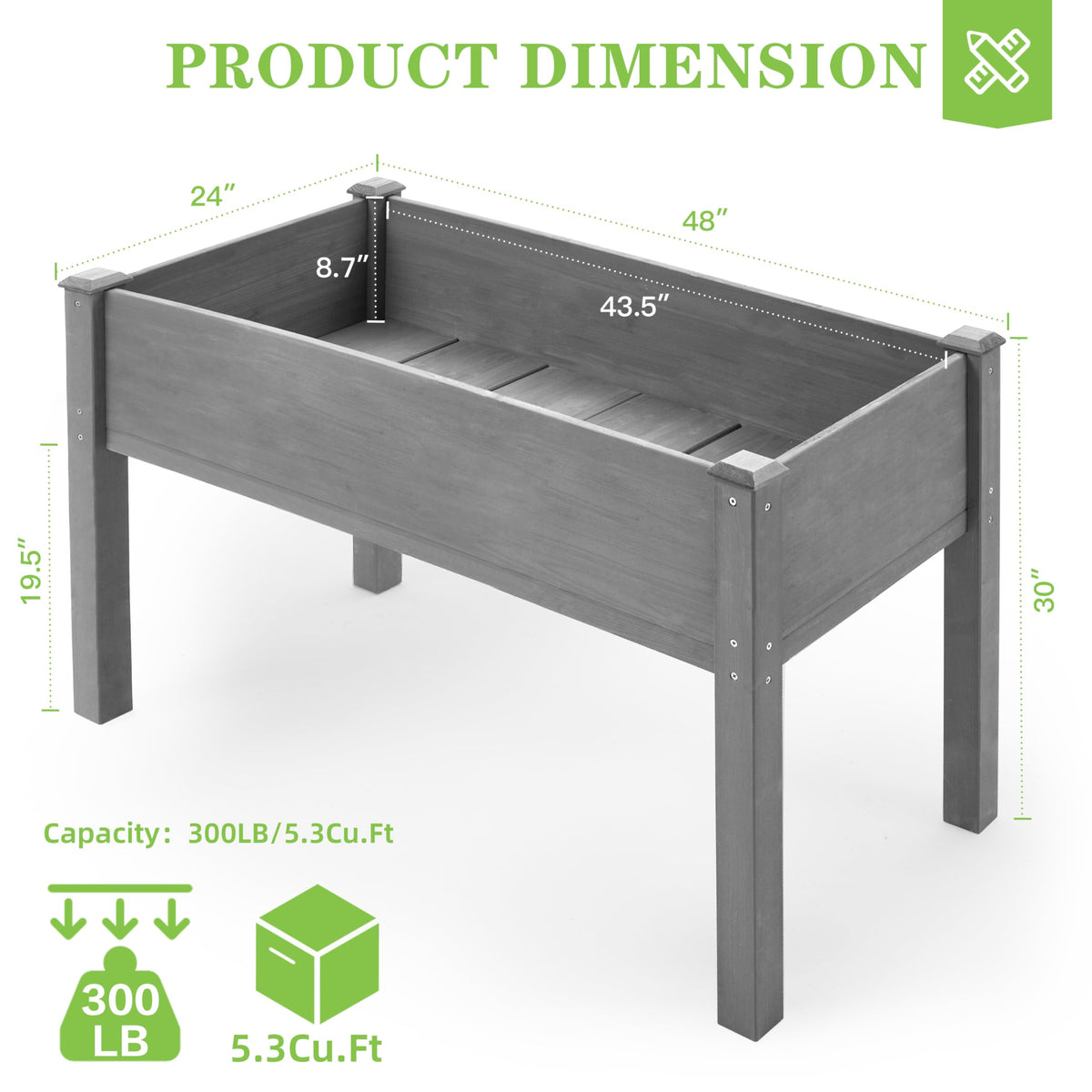 Raised Garden Bed with Legs, 48×24×30 Cedar Wood Elevated Planter Box