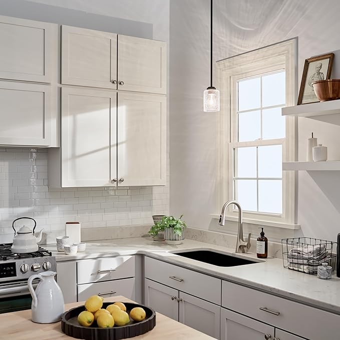 Kichler Winslow 7.5" Mini Kitchen Pendant with Clear Seeded Glass in Olde Bronze®, (7.5" H x 4.25" W), 44032OZ