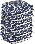 SleepMan Outdoor 17"x16" Chair Cushions with Ties Set of 6, Water Resistant All Weather U-Shape Seat Pads for Patio Garden Furniture Indoor Fade Resistant Patio Cushions (Blue Geo)