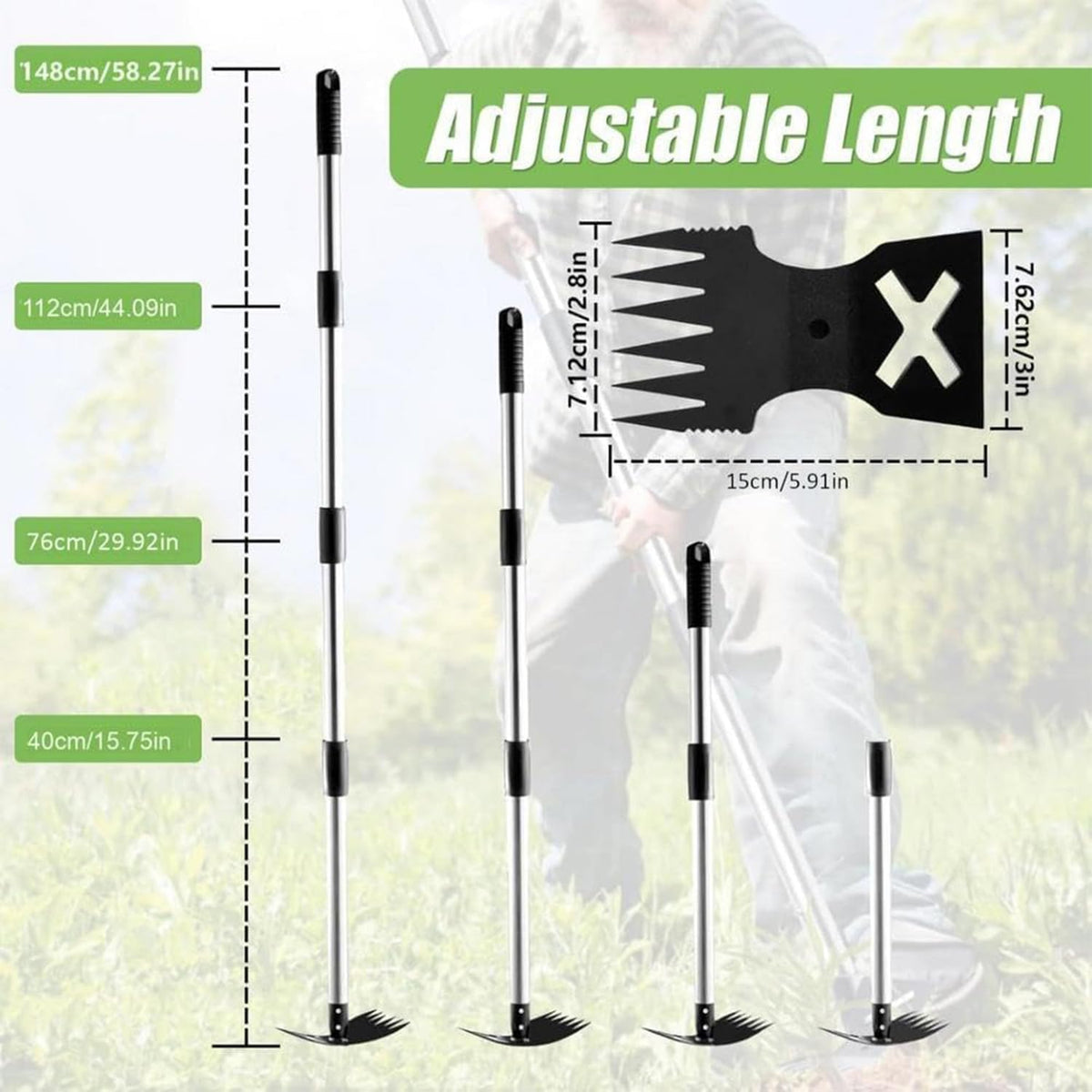 Hoe Garden Tool, 58" Weed Puller Tool with Long Handle, 2 in 1 Hand Weed Rake and Hoe Garden Weeder Tool, Uprooting Pulling Weed Remover Tool for Yard, Patio, Lawn and Garden