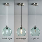 Light Green Glass Pendant Lights Kitchen Island Lighting Globe Pendant Light Fixtures Modern Pendant Lighting for Bedroom Living Dining Room Light Fixture (7.87 in, 2 Pack)