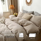 MooMee Bedding Duvet Cover Set 100% Washed Cotton Linen Like Textured Breathable Durable Soft Comfy (Heathered Taupe, Cal King 104"x98")