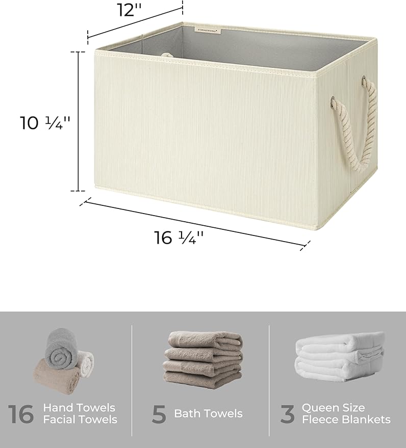 StorageWorks Storage Baskets for Shelves, Foldable Fabric Closet Storage Bins with Handles, Fabric Storage Bins Clothes Organizer, Beige, White & Ivory, 3-Pack, Extra Large