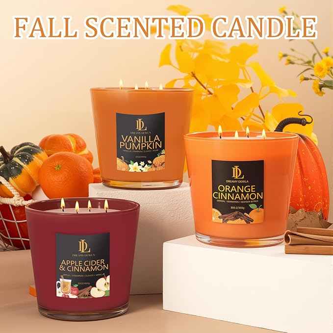 Orange Cinnamon Candle, Fall Scented Candles, Large 30oz Natural Soy Candles, 4-Wick 80 Hour Burn Time, Holiday Candle Gifts for Home Decor
