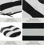 Bistro Chair Cushions 15 inch,Set of 2,Tufted Round Chair Cushions with Ties,15"x15"x4",Water Resistant Round Seat Cushion for Barstool Chairs,Patio Garden Kitchen Outdoor Furniture(Black White)