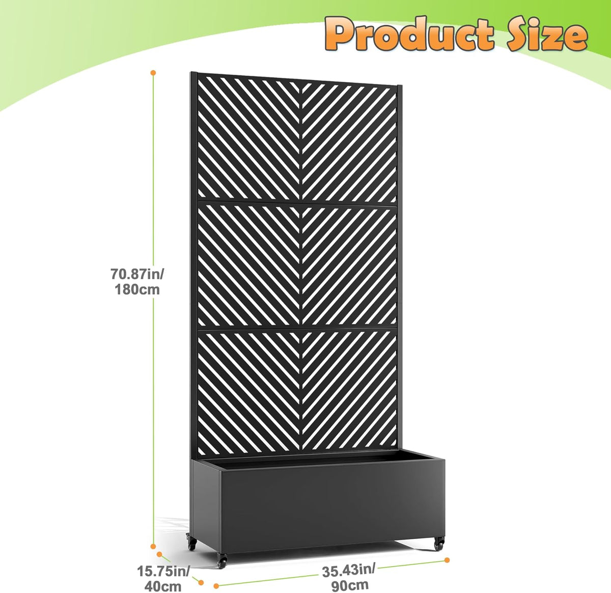 Metal Raised Garden Bed with Trellis, 2-in-1 Planter Box & Privacy Screen for Climbing Plants, Outdoor Standing Flower Bed with Drainage Holes, 35.4" L x 15.7" W x 70.1" H, Black-Parallel