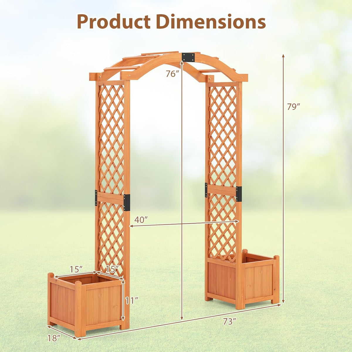 Giantex Garden Arbor with Planter Boxes, Wooden Arch with Trellis and Raised Garden Bed for Climbing Vine Plants Vegetables Herbs, Decorative Arbor Archway for Wedding, Ceremony, Party (Orange)