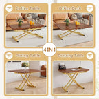 4 in 1 Folding Dining Table with Adjustable Lift Top & Wheels, Multi-Function Coffee Table to Dining Table for Apartments, Kitchens, Living Rooms, Scratch-Resistant & Easy Assembly