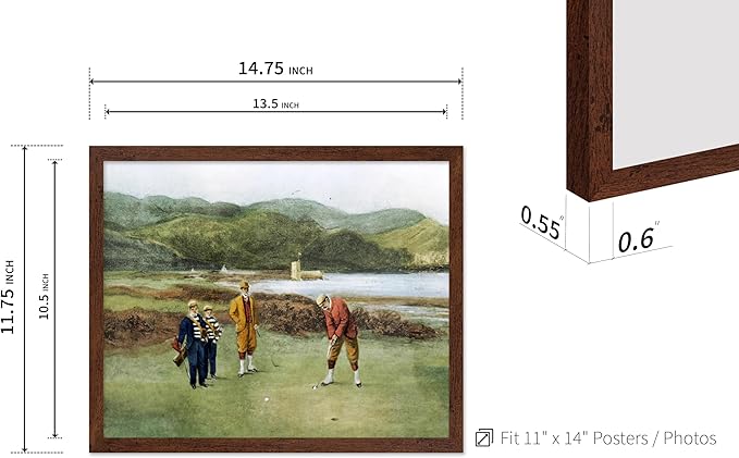 Poster Master The Putting Green Painting Poster - Golf Course Print - Golf Art - River Art - Sports Art - Landscape Art - Father's Day Art - Great Office or Living Room Decor, 11x14 Brown Framed
