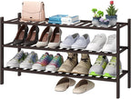 Long Shoe Rack, Bamboo Wood Shoe Rack for Closet, Entryway & Hallway, 3-Tier Stackable Shoe Shelf