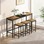 Harper & Bright Designs 4-Piece Dining Table Set, 60.2" L Wood Dining Table with 3 Stools and Metal Frame for Kitchen Dining Room, Convenient Hanging Stool Design, Natural+Black