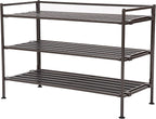 Seville Classics Sturdy Freestanding Storage Shelf for Bedroom, Closet, Entryway, Dorm Room Organizer Stackable Durable Metal Shoe Rack Espresso Slat, 3-Tier (NEW MODEL)