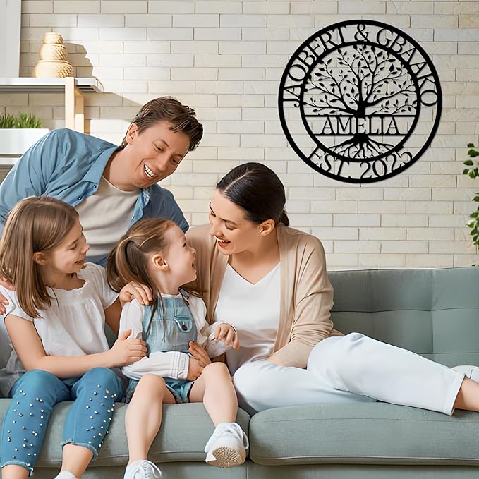 Custom Tree Of Life Metal Signs Wall Art, Personalized Family Last Name Outdoor Metal Signs, Wedding Gifts For Couple, Name Sign Customized Christmas Valentine's Day Housewarming Gifts