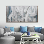 Large Abstract Wall Art For Living Room Hanging Decor Grunge Room Home Wall Decor Silver Blue Canvas Art Wall 29" X 58" With Framed Painting White Wall Art For Bedroom Home Office
