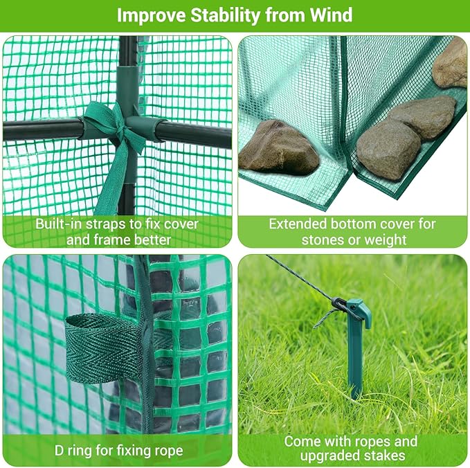 Ohuhu Greenhouse for Outdoors with Mesh Side Windows, 3 Tiers 4 Shelves Small Walk-In Green House Plant Stands Plastic PE Cover Outside Portable Warm House for Seedling Flowers Growing, 4.8x2.5x6.4 FT