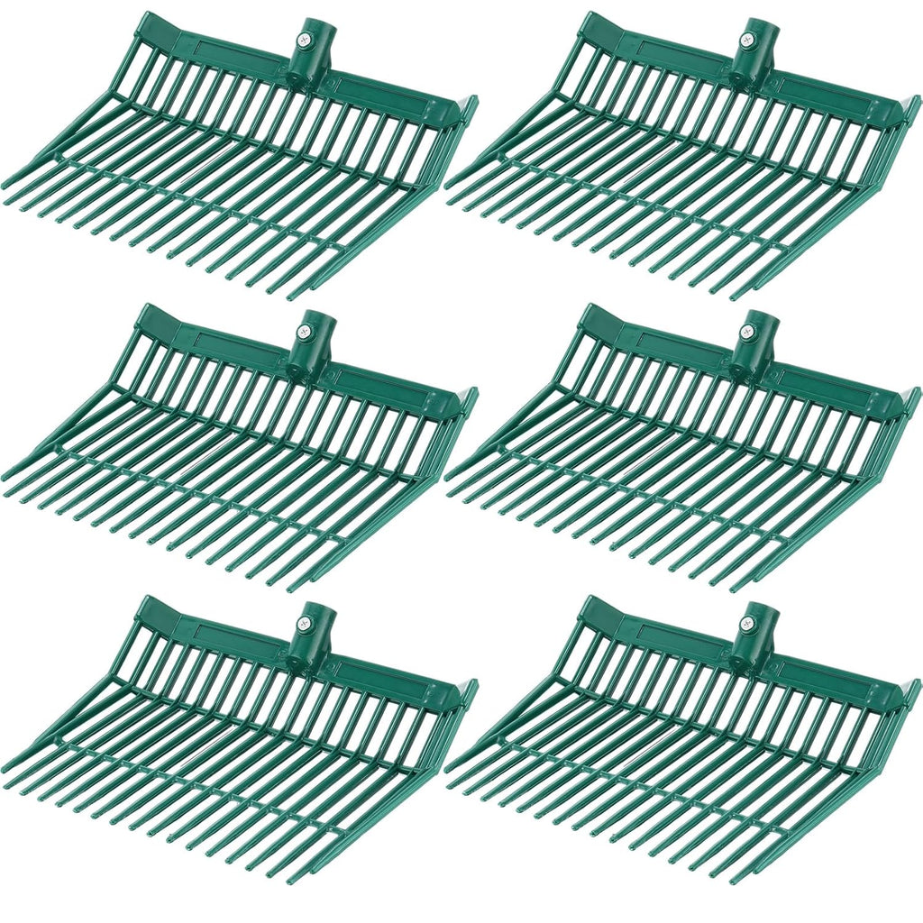 WILLBOND 6 Pcs Manure Fork Head 18 Tines Pitch Fork Head with Screws and Nuts Durable Stable ABS Plastic Replacement Pitchforks for Gardening Horse Stall Picking up Manure Grass Hay Olive