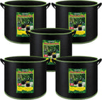 FEPITO 5 Pack 10 Gallon Grow Bags Heavy Duty Aeration Fabric Pots Plant Grow Bags with Handles Thickened Nonwoven Fabric Pots for Vegetable Fruits Flowers Plant