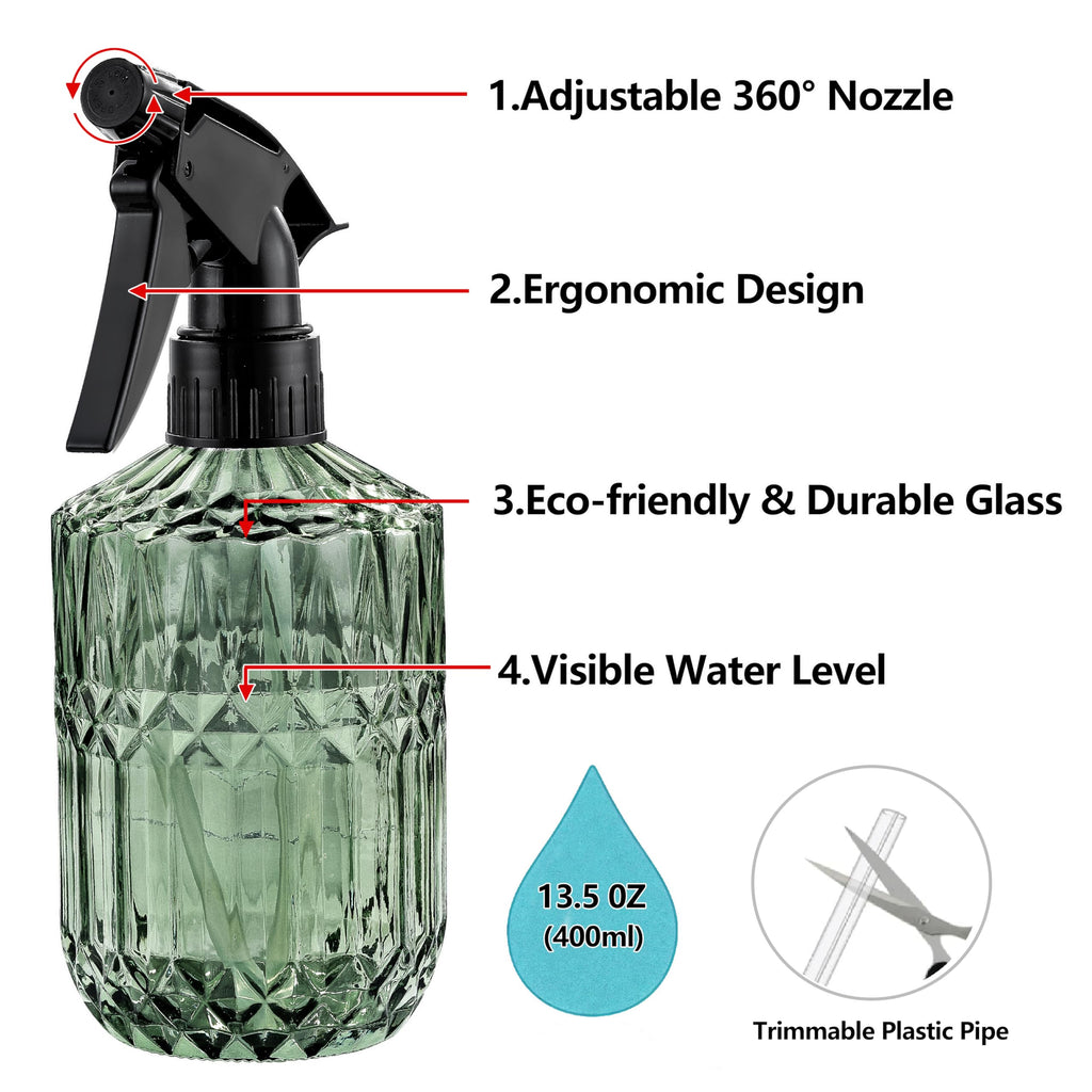 KCKHFA Glass Plant Misters for Inside, 13.5 oz Mister Spray Bottle for Plants, Spring Gardening, Cleaning, Hair, Pets Care with Adjustable Nozzle