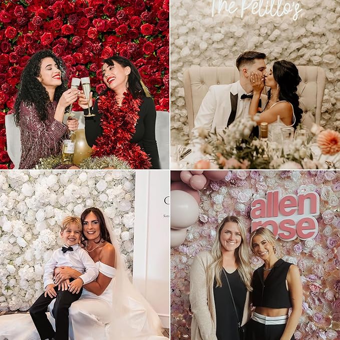 Artificial Flower Wall Panels, Luxury 5D Silk Red Rose Backdrop Decor for Wedding Celebrations, Festive Party and Home Decorating, Quick Assembly and Storage, both Eco ＆ Pet Friendly, 4ft*8ft.
