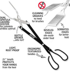 BBQCroc 3 in 1 Barbecue Tool 21-inch - Extra Light and Long Tongs, Spatula and Grill Scraper (Black)
