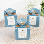 FEIYI 20 PCS Favor Boxes, 3 In 1 Dusty Blue Candy Boxes with Floral Decor, White Thank You Tags Gold Foil Print Gift wrapping for Wedding, Baby Shower, Birthday, Decorations Party - 2.55x2.55x2.55