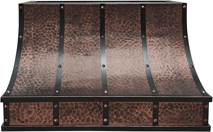 CT Copper Tailor Sloped Copper Vent Hood Island Mount,42'' W,36''H, 1150 CFM Exhaust Fan,Stainless Steel Vent,LED Light,Dishwasher-Safe Baffle Filters,VH8TR1
