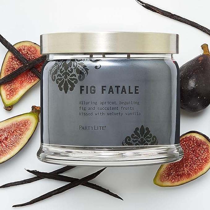 PartyLite Fig Fatale Scented, Notes of Apricot, Green Fig, Peach, Mango, Strawberry and Vanilla,13.2oz 3-Wick Jar Candle, 45 Hour Burn Time, Luxurious Fragrance, Perfect for Gifting