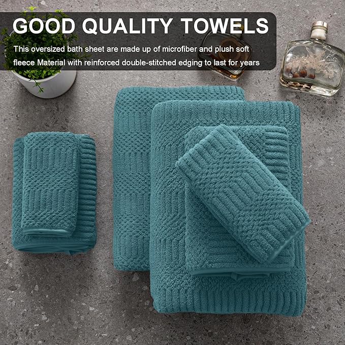 8 Piece Extra Large Bath Towels Set,2 Oversized 35"x70" Bath Towel Sheets,2 Hand Towels and 4 Washcloths 600 GSM Highly Absorbent Quick Dry Towels Set for Bathroom Hotel Turquoise