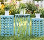 Y&M Set of 3 Stacking Coffee Table for Living Room, Patio Side Table,Indoor End Tables for Bedroom, Outdoor Decorative Garden Stool with Heavy Duty Metal Frame Modern Industrial Decor - Light Blue