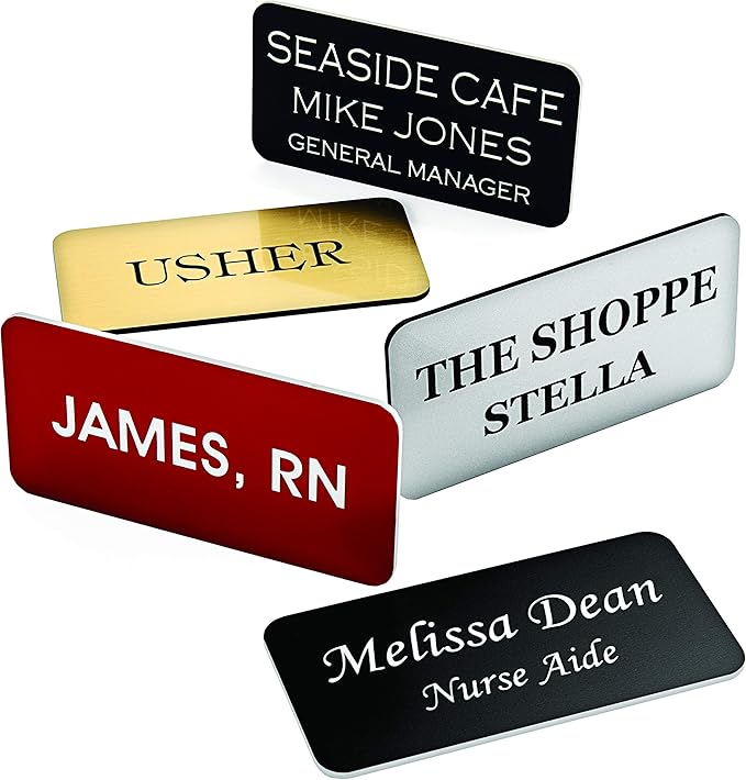 Custom Engraved Name Tag Badges – Personalized Identification with Pin or Magnetic Backing, 1 Inch x 3 Inches, Black/White