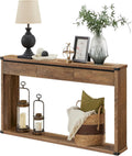 VASAGLE 47.2" Console Table with 3 Drawers, Entryway Table, Bottom Shelf | Narrow Sofa Table Behind Couch, Metal Corners, for Living Room, Bedroom, Farmhouse Style, Honey Brown ULNT143KB01S