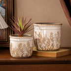 Set of 2 Ceramic Planters for Indoor Plants, 4.7+5.7 Inch Vintage Flower Pots without Drainage Hole, Rustic Brown Planter Set, Decorative Plant Pots for Indoor Plants, Home Decor, Living Room, Office