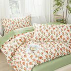 SAPHREAS Red Tulips Floral Green Leaves Duvet Cover Set Twin Size 2pcs Soft Cozy Garden Style Bedding Comforter Cover Set 100% Cotton 1 Duvet Cover 68"x90" 1 Pillow Sham, Comforter Not Included