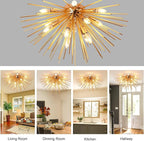 Jaycomey Sputnik Ceiling Light Fixtures, Mid-Century 12 Lights Gold Firework Ceiling Light, Modern Semi Flush Mount Ceiling Lamp for Bedroom Living Dining Room, E12, Dia 29.5 Inch