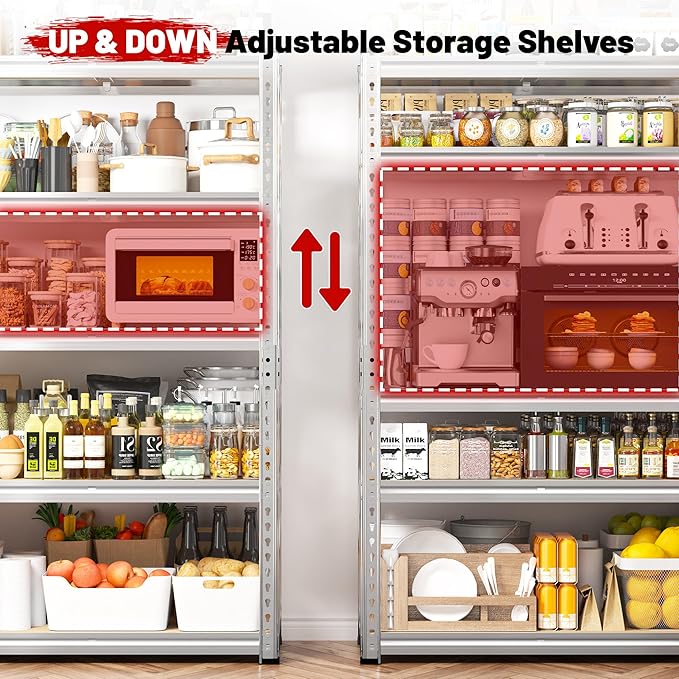 REIBII 2020LBS Garage Shelving Heavy Duty Metal Shelving 5 Tier Storage Shelves, Metal Shelves for Warehouse Basement, Easy Assembly, 72" H x 35.55" W x 16" D, Galvanized, 3 Pack