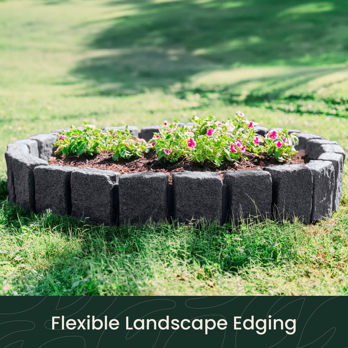 Beuta Landscape Edging | Garden Edging Border | Faux Stone Block XL for Lawn Edging, Flower Beds & Yard Edging – 4 Pack | Each Section Has 6 Blocks 48" L x 4" W x 9.5" H | 12 Spikes | Charcoal