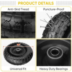 TICONN 4.00-6 Tire and Wheel Flat Free, 2 Pack 13" Solid Tires with 5/8" Axle Bore Hole and Double Sealed Bearings, Perfect for Wheelbarrow, Garden Cart, Wagon, Dolly (Black, 2PK)