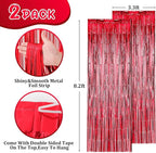 2 Pack Red Foil Fringe Backdrop Curtains, Tinsel Streamers Birthday Party Decorations, Fringe Backdrop for Graduation, Baby Shower, Gender Reveal, Disco Party