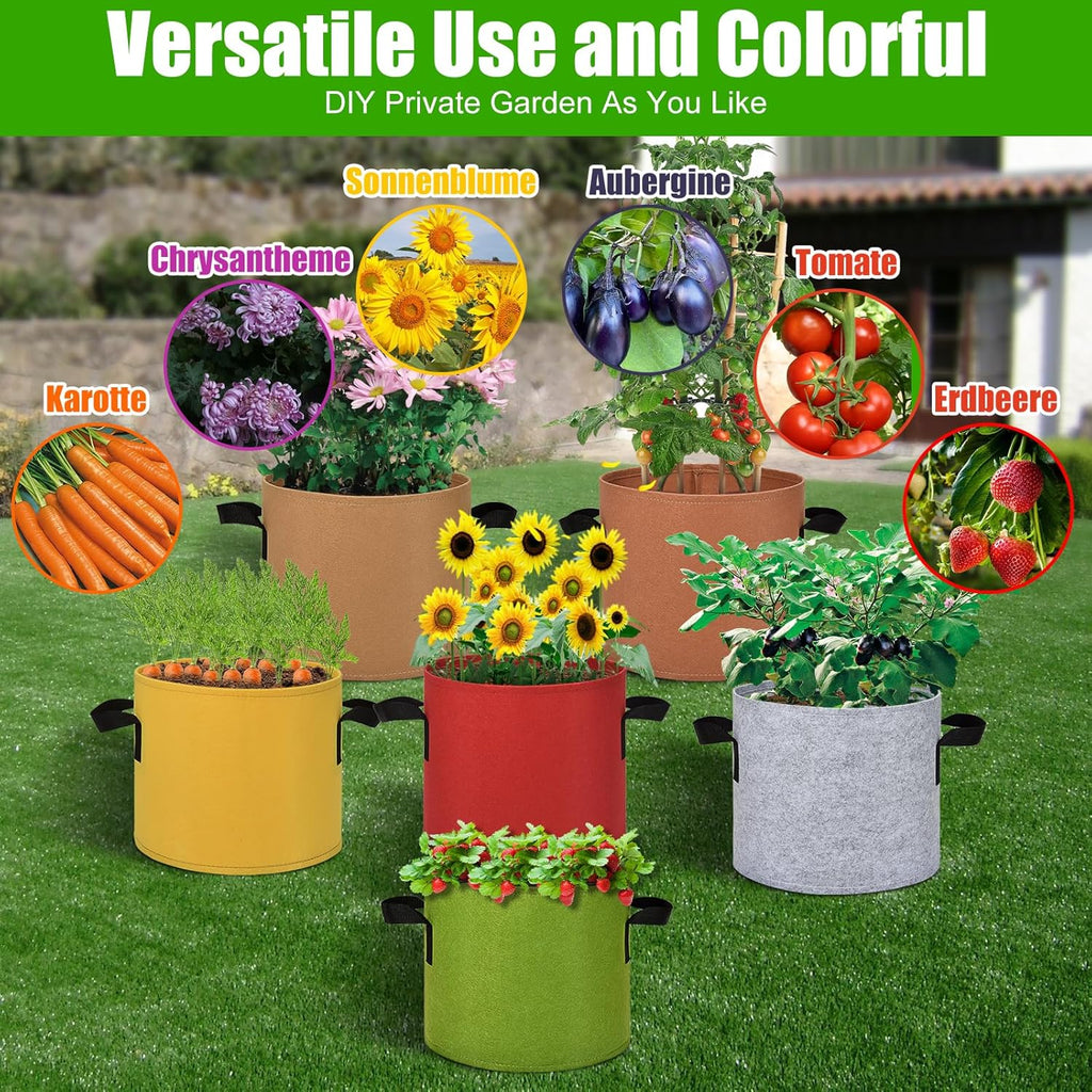 15 Gallon Grow Gags, 6 Pack Multicolor Fabric Plant Pot Bags with Long Handles for Garden Vegetables Flowers, Make Colorful Garden
