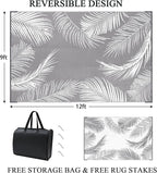 Pauwer Waterproof Outdoor Rug 9x12, Reversible Plastic Straw Patio Camping Rug, Indoor Outdoor RV Mat Carpet for Deck, Camper, Porch, Balcony, Backyard, Picnic, Leaf Grey