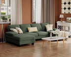 Furmax Sectional Couches for Living Room, U-Shaped Sofa Couch with Linen Fabric, 4 Seat Sofa Set with Double Chaise for Apartment (Corduroy, Dark Green)