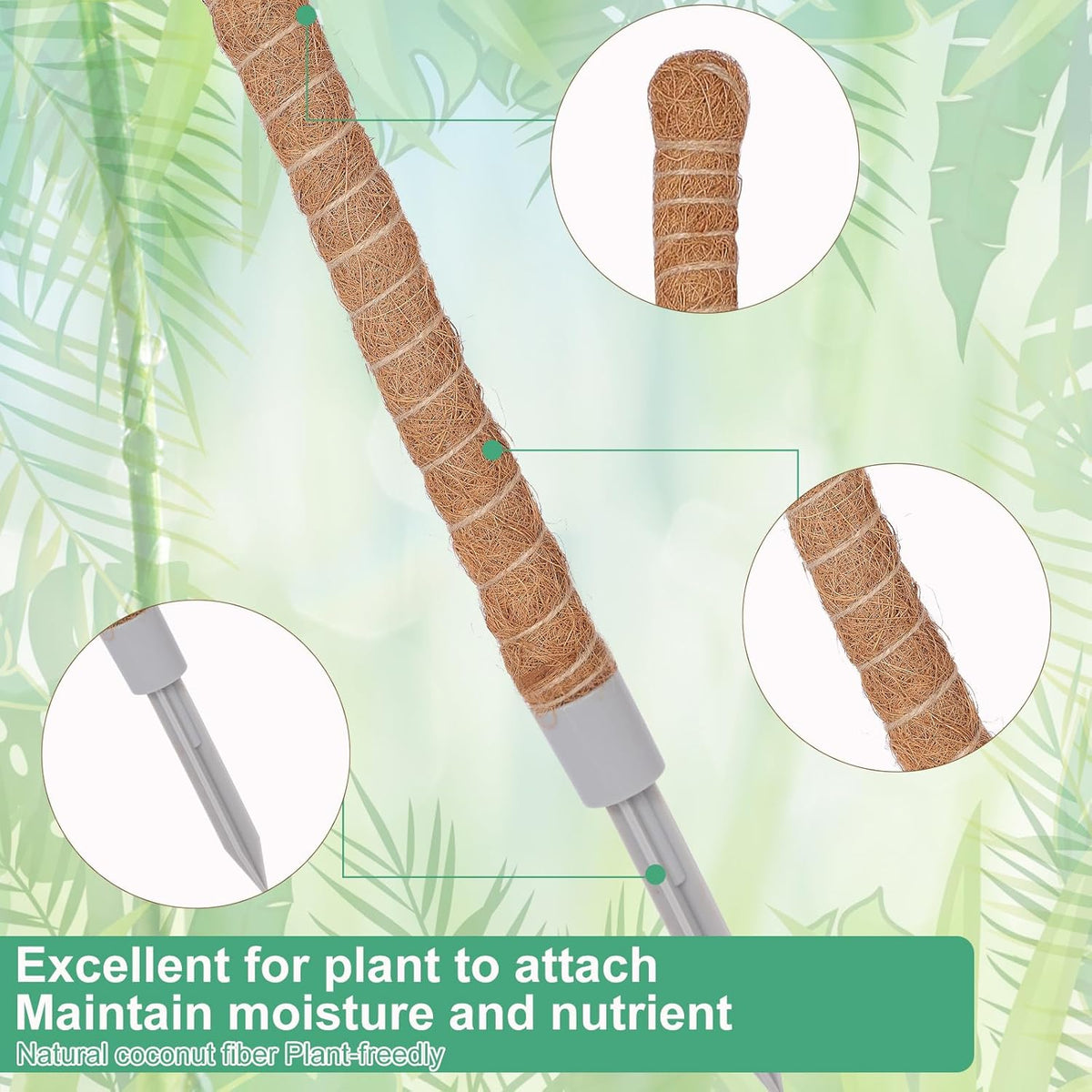 3 Pack Moss Pole, 50 Inch Monstera Plant Support, Tall Moss Poles for Climbing Plants Indoor DIY, Coco Coir Plant Pole Moss Plant Stick Support Stake Kit for Potted Plants, Pothos, Philodendron