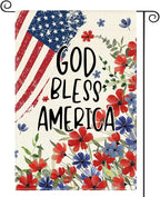 AVOIN colorlife 4th of July Patriotic Memorial Day Garden Flag 12x18 Inch Double Sided Outside, American Stars and Stripes God Bless America Floral Yard Outdoor Decoration