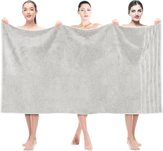 American Soft Linen 35x70 Jumbo Large Bath Towels, 600 GSM 100% Cotton Turkish Bath Sheet, Oversized Luxury Bath Towels for Bathroom Beach and Pool, Silver Grey