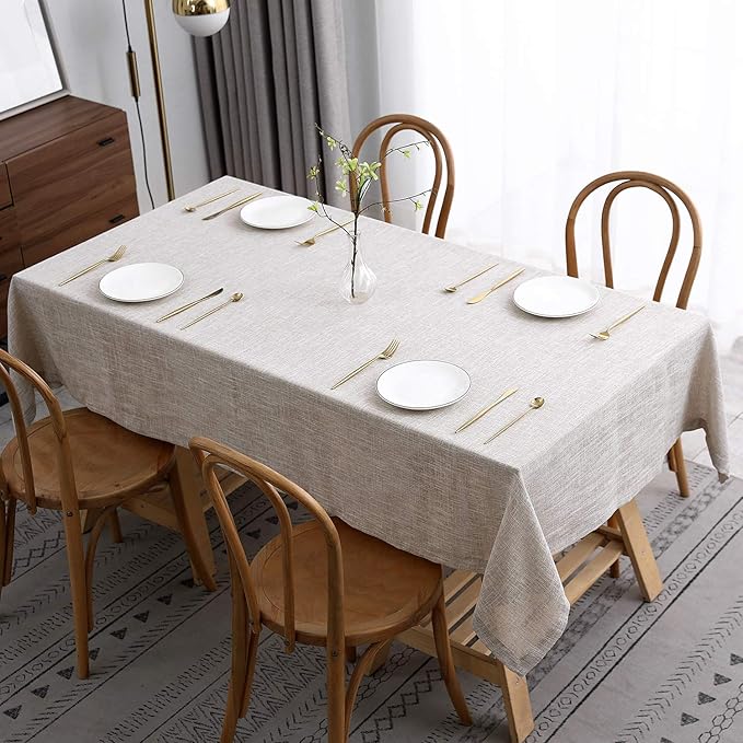 maxmill Flaxy Faux Linen Tablecloth with 2-Tone Slubby Yarn Textured Weaves Wrinkle Resistant Anti-Shrink Soft Table Cloth for Kitchen Dining Restaurant Tabletop Rectangle 60 x 120 Inch Linen