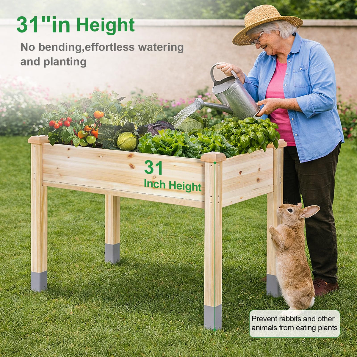 MIXC 331lb Capacity Sturdy Wooden Raised Garden Bed Outdoors with Legs