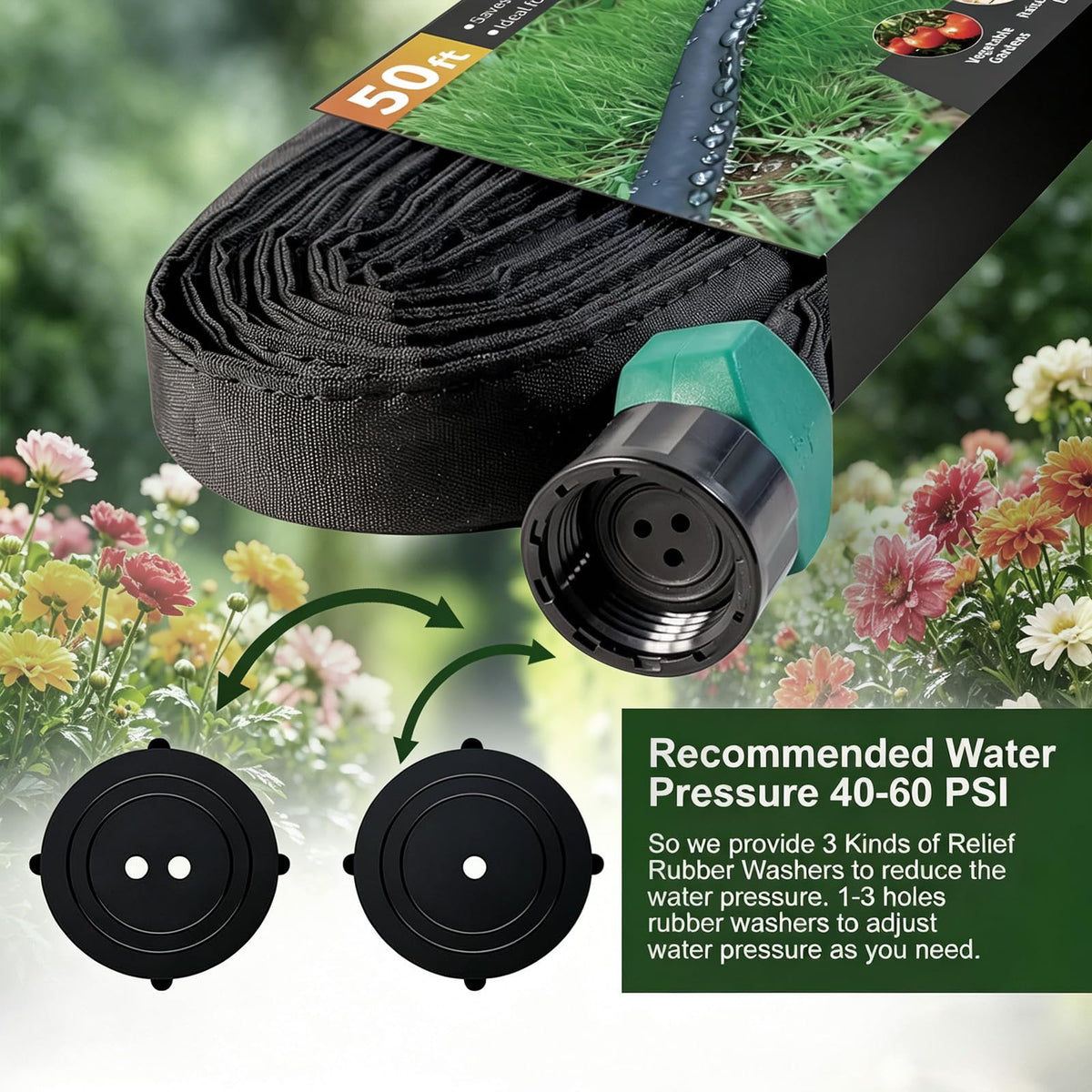 Apgooface Flat Soaker Hose 25 ft 4-Pack with Splitter, 80% Water-Saving Drip Irrigation Hose 100 ft, Linkable DIY Garden Soaker Hose System for Garden Beds, Lawn, Vegetables & Trees (25ft 4-pack)