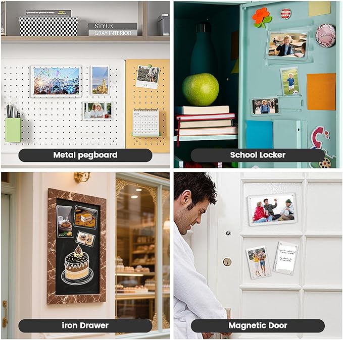 DomeStar Magnetic Acrylic Picture Frame 2.4 x 3.5 Inch, 8 Pack Double-Sided Holder for Refrigerator, Locker, or Metal Cabinet, Fits Instant Photo, Mini Film, Retro Camera, Notes & Pictures