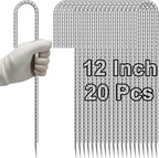 VVOKGO Rebar-Stakes-12-Inch J Hook Galvanized Tent Stakes Heavy Duty, 20-Pack Ground Chain Link Fence Anchors with Chisel Point End for Bounce House, Camping Tents, Outdoor Inflatables Decorations
